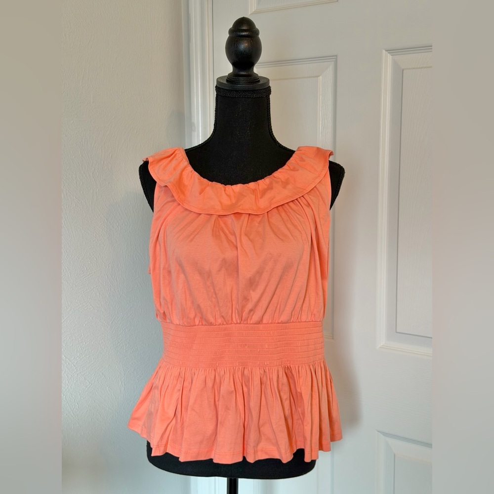 Ann Taylor Coral Ruffle Neck Blouse